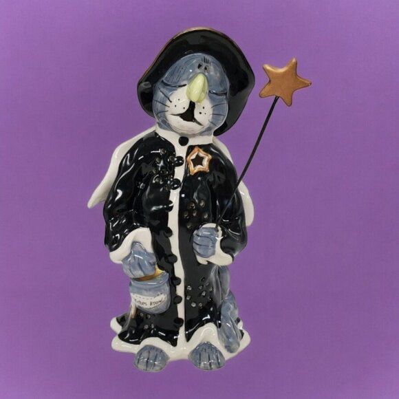 Blue Sky Clayworks Heather Goldminc Halloween Tea Light Luminary Cat Witch 10" - Picture 1 of 16